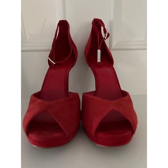 MICHAEL KORS RED PEEP TOE SUEDE HEELS - Picture 3 of 7